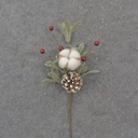 12" MISTLETOE & COTTON PICK W/ CONE & BERRIES