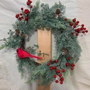 18" PINE/CEDAR WREATH W/ CARDINAL/BERRIES/CONES
