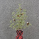 18" MING PINE TREE W/ CONES & BUFFALO PLAID BALL BASE