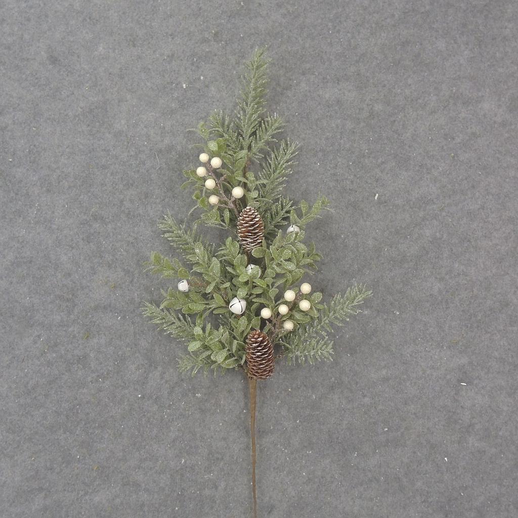 [XL1034-WHT] 28" PINE/EUCALYPTUS SPRAY W/ BERRIES/CONES/BELLS WHITE