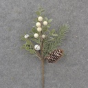11" PINE/EUCALYPTUS PICK W/ BERRIES/CONES/BELLS WHITE