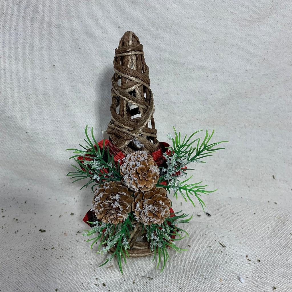 6.25" WOVEN JUTE TREE WITH FLOCKED PINE & BOW