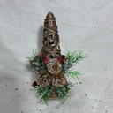 6.25" WOVEN JUTE TREE WITH FLOCKED PINE & BOW