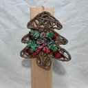 7.75" WOVEN JUTE TREE ORNAMENT W/ FLOCKED PINE & BOW