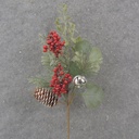 17" PINE/EUCALYPTUS SPRAY W/ RED BERRIES & BELL