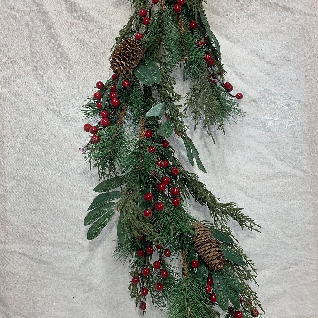 5' PINE GARLAND W/ BERRIES & CONES