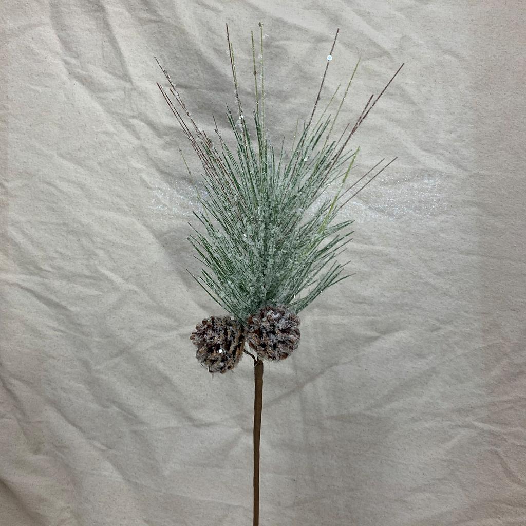 24" LONG NEEDLE PINE PICK W/ CONES GREEN