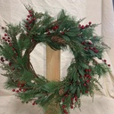 24" PINE WREATH W/ BERRIES & CONES