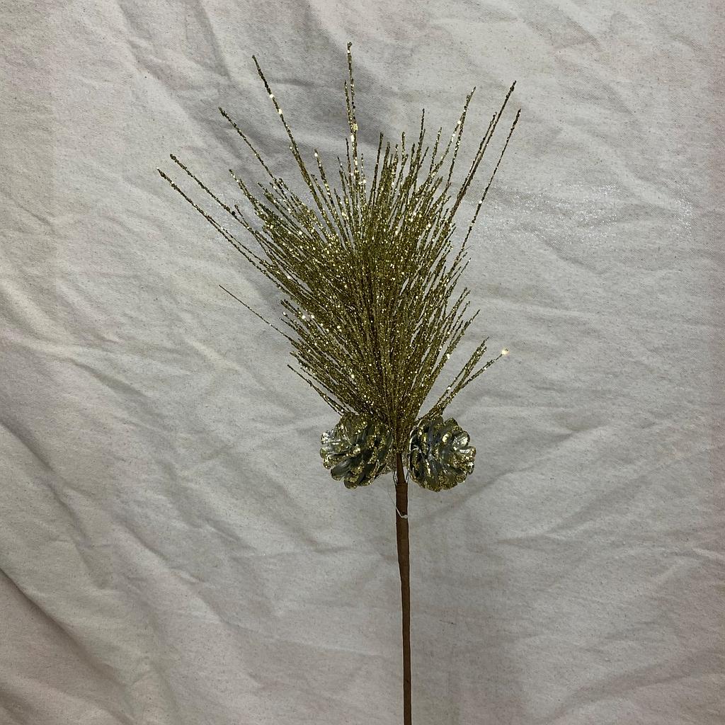 24" LONG NEEDLE PINE PICK W/ CONES GOLD