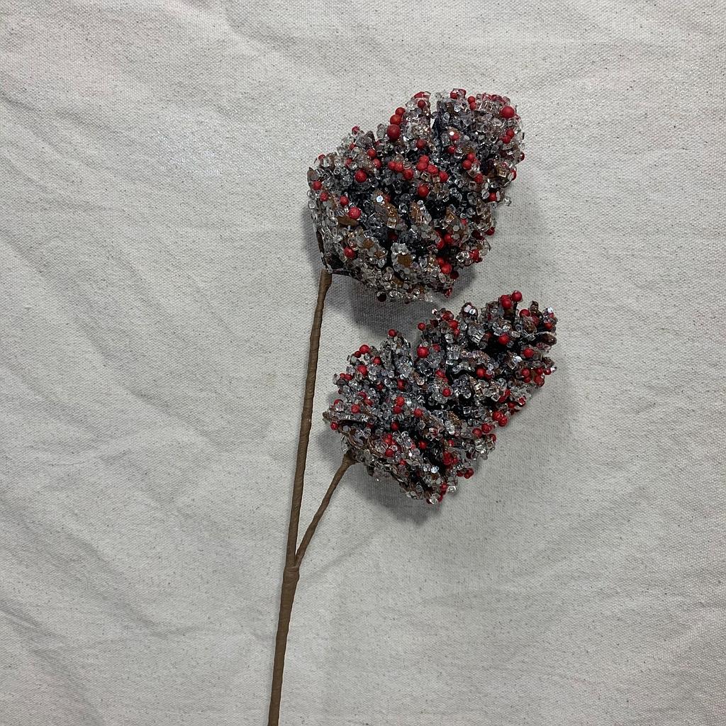 23" GLITTER PINECONE SPRAY X2 RED