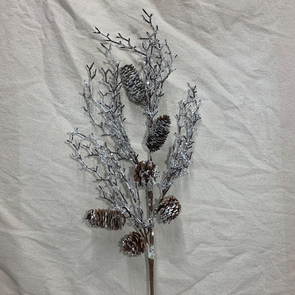 39&quot; GLITTER TWIG SPARY W/ PINECONES