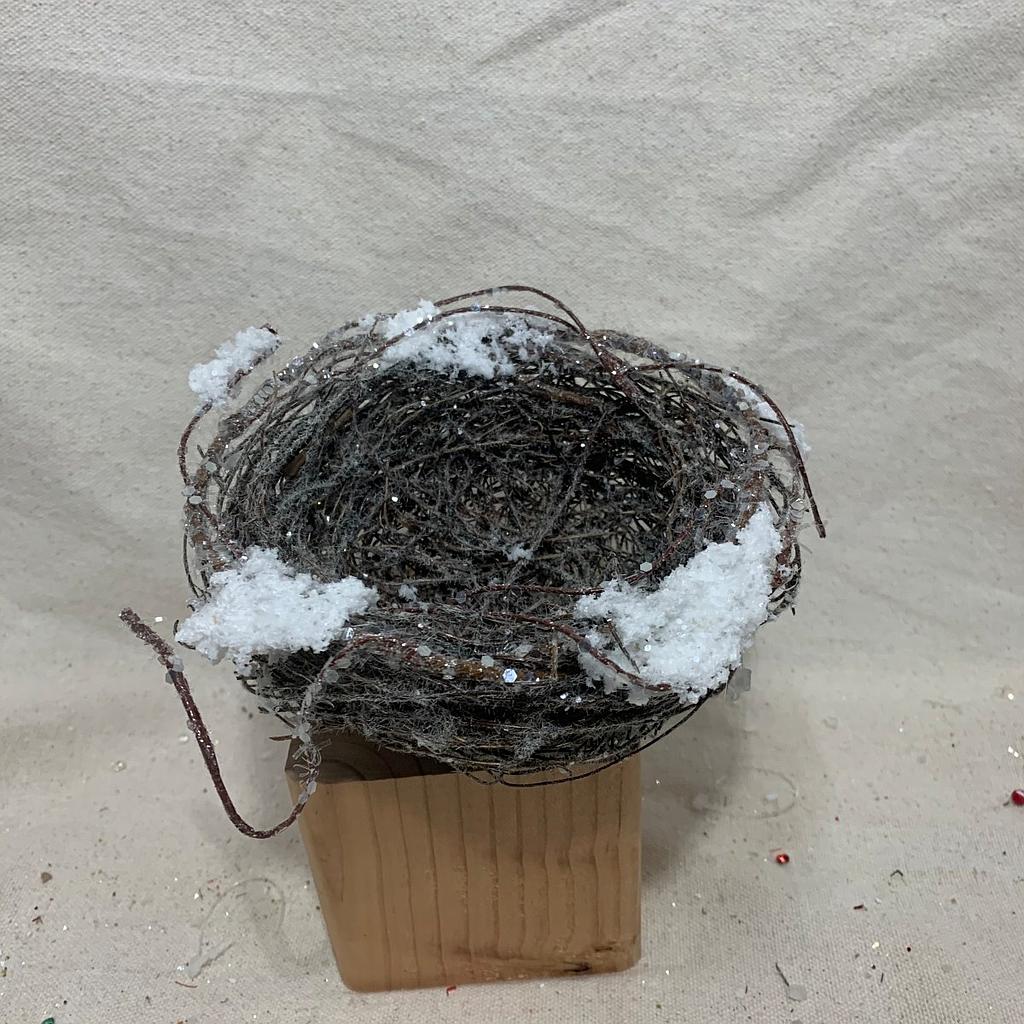 [XA1014-SNO] 5" SNOWY BIRD NEST w/CLIP