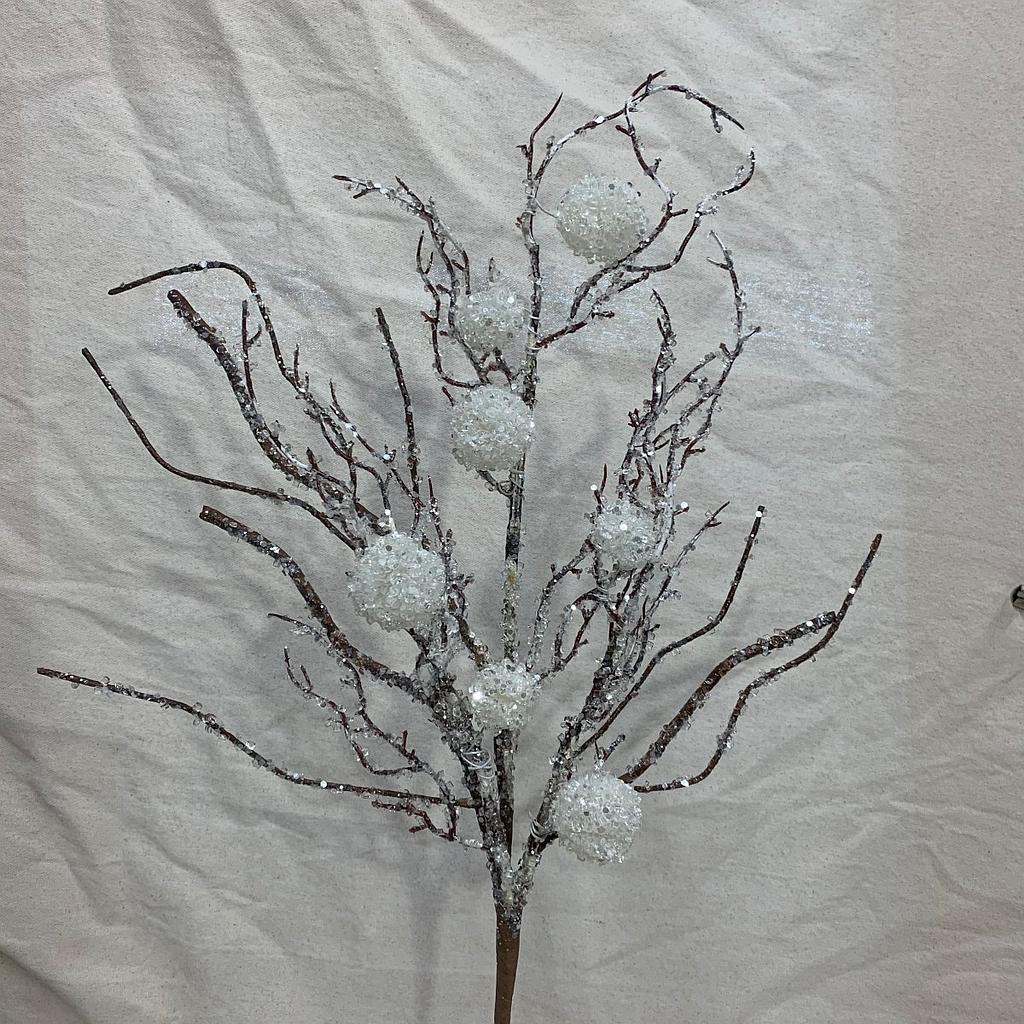 [XA1016] 31" ICED TWIG SPRAY W/ WHITE ICE BALLS