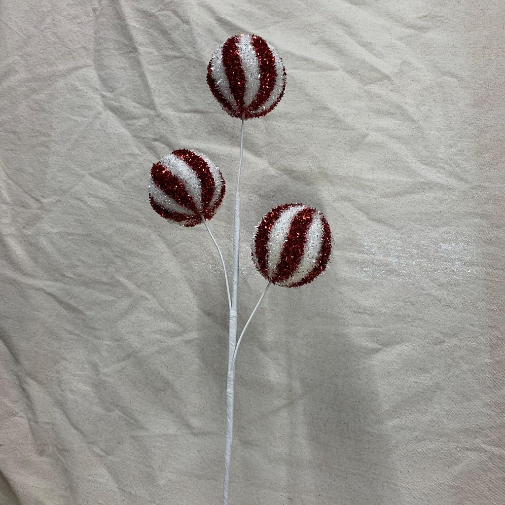 28" TINSEL BALL ORNAMENT SPRAY X3 RED/WHITE