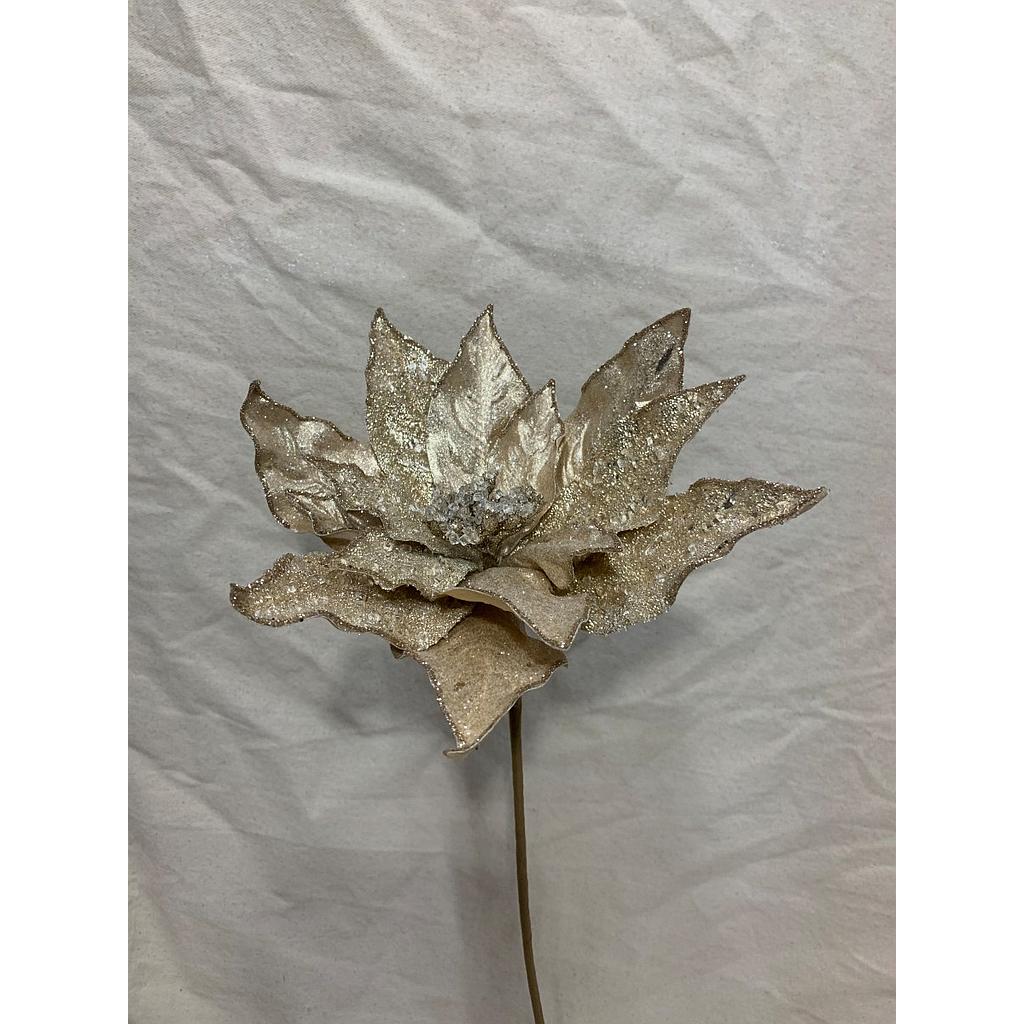 20" GLITTER POINSETTIA PICK CHAMPAGNE