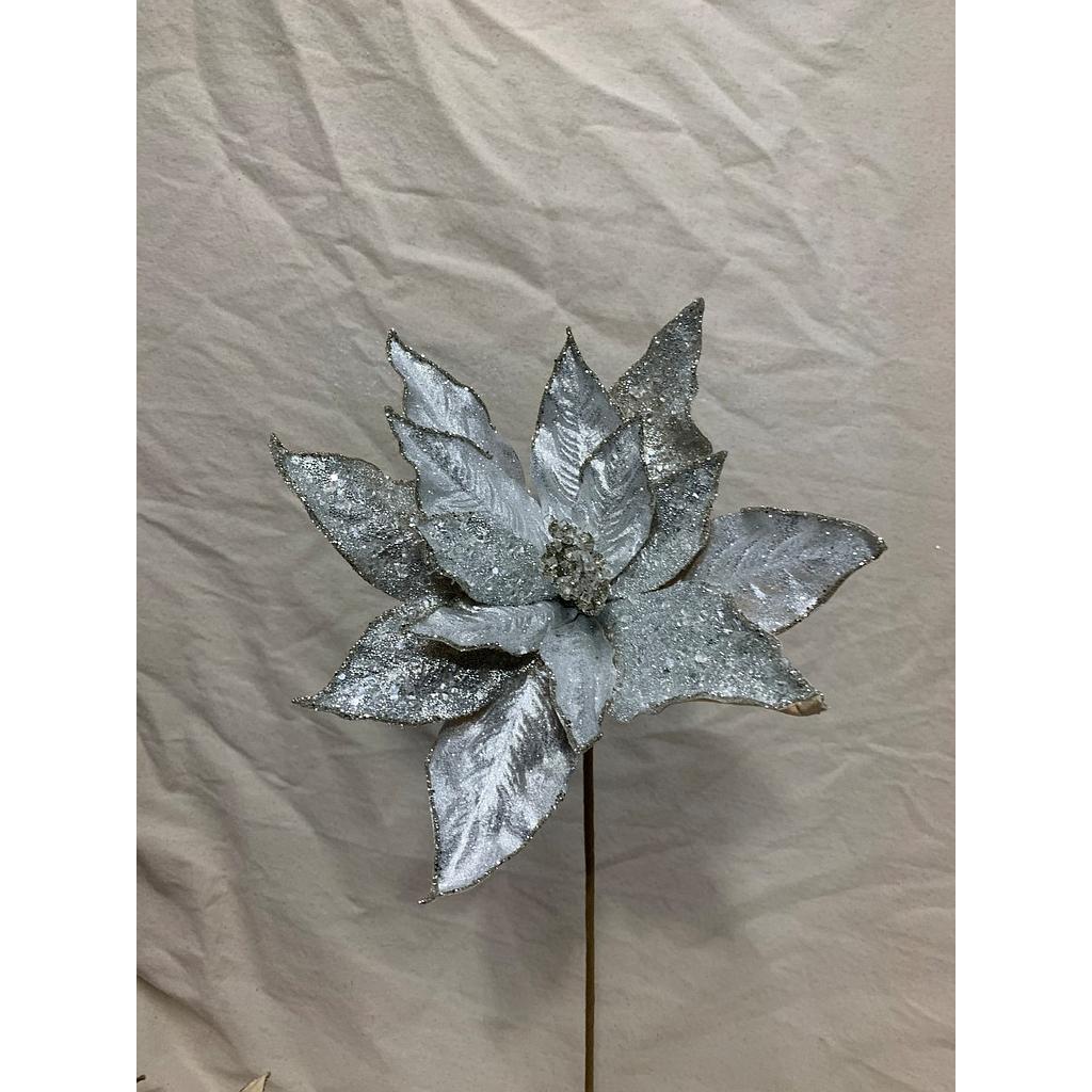 [XA1062-PTN] 20" GLITTER POINSETTIA PICK PLATINUM