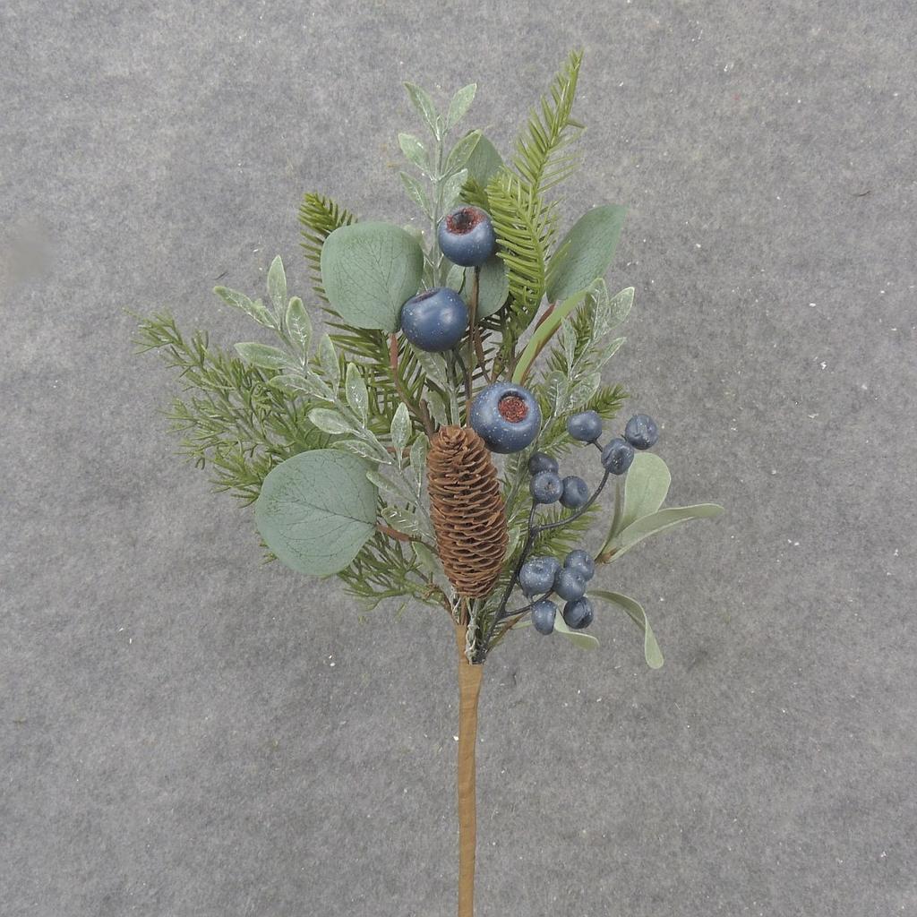 [XA1049] 17.75" EUCALYPTUS/ PINE PICK W/ CONE & BLUE BERRIES