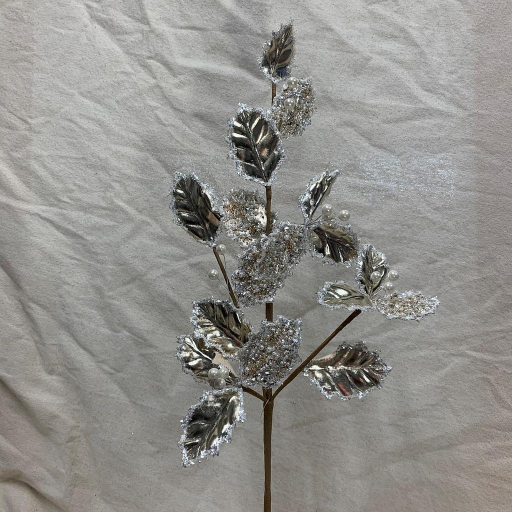 25" METALLIC HOLLY LEAF SPRAY CHAMPAGNE