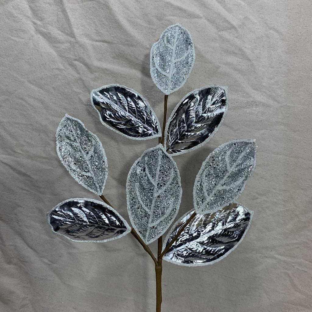 27" METALLIC MAGNOLIA LEAF SPRAY W/ FROST PLATINUM