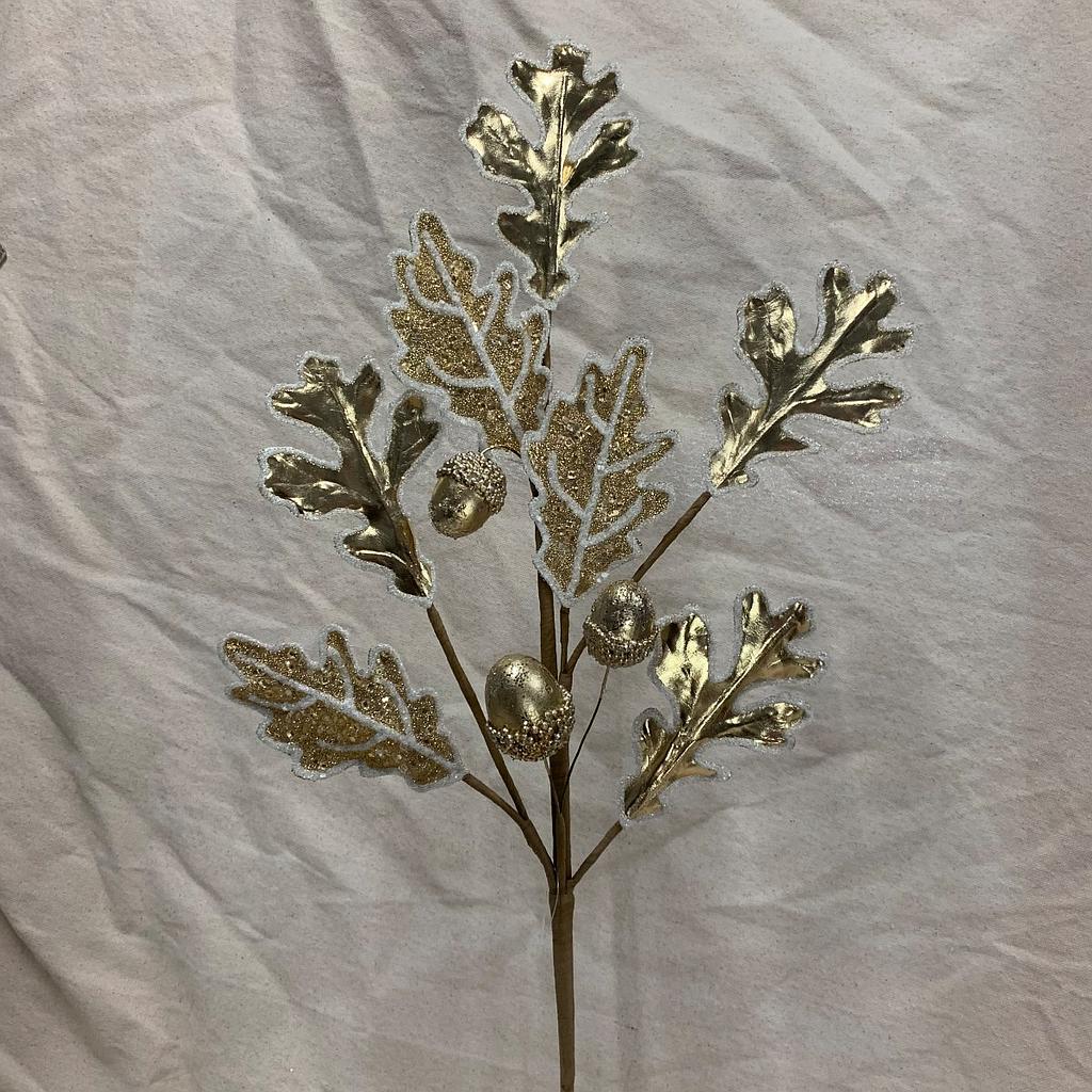 [XA1068-GLD] 29" METALLIC OAK LEAF SPRAY W/ ACORNS GOLD