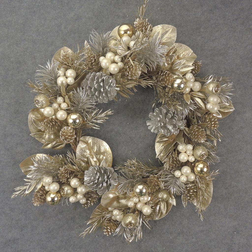 24" METALLIC CHRISTMAS WREATH GOLD/WHITE/SILVER