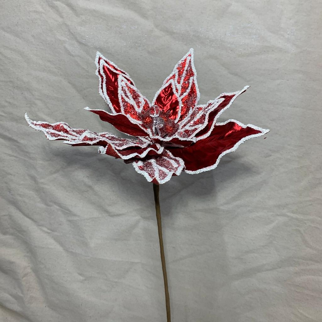 [XA1064-RED] 20" METALLIC POINSETTIA PICK W/ ICE RED