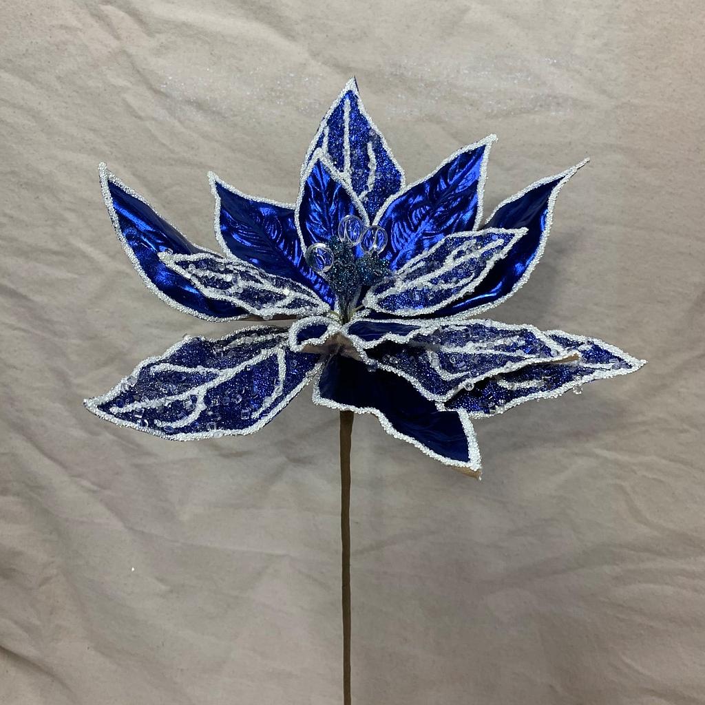 [XA1064-BLU] 20" METALLIC POINSETTIA PICK W/ ICE BLUE
