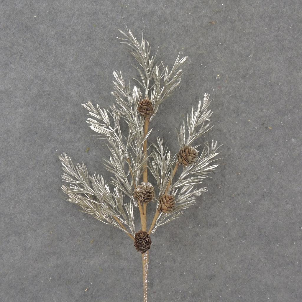 25" METALLIC PINE SPRAY W/ CONES PLATINUM