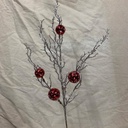 34" TWIG SPRAY W/ ICE & RED ORNAMENTS