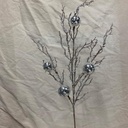 34" TWIG SPRAY W/ ICE & SILVER ORNAMENTS