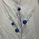 34" TWIG SPRAY W/ ICE & BLUE ORNAMENTS