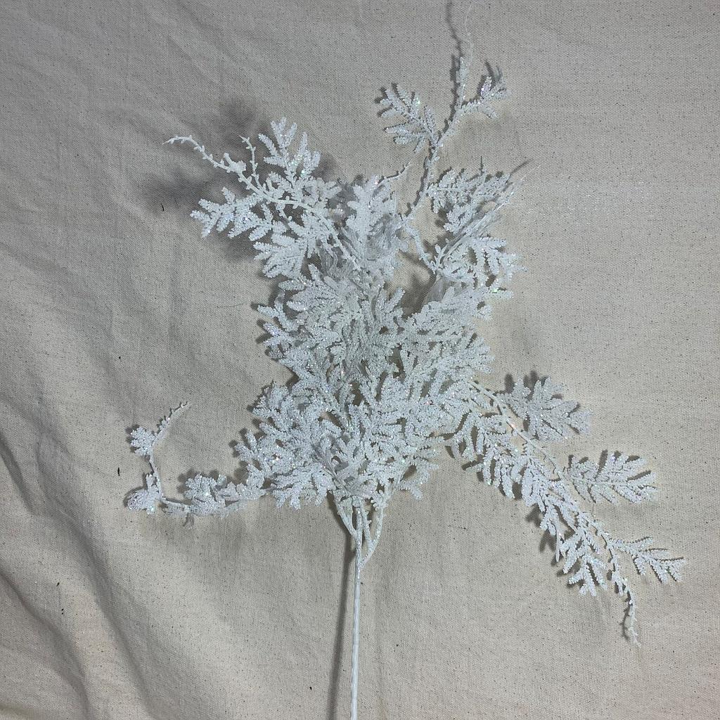 20.5" GLITTER FERN SPRAY X8 WHITE