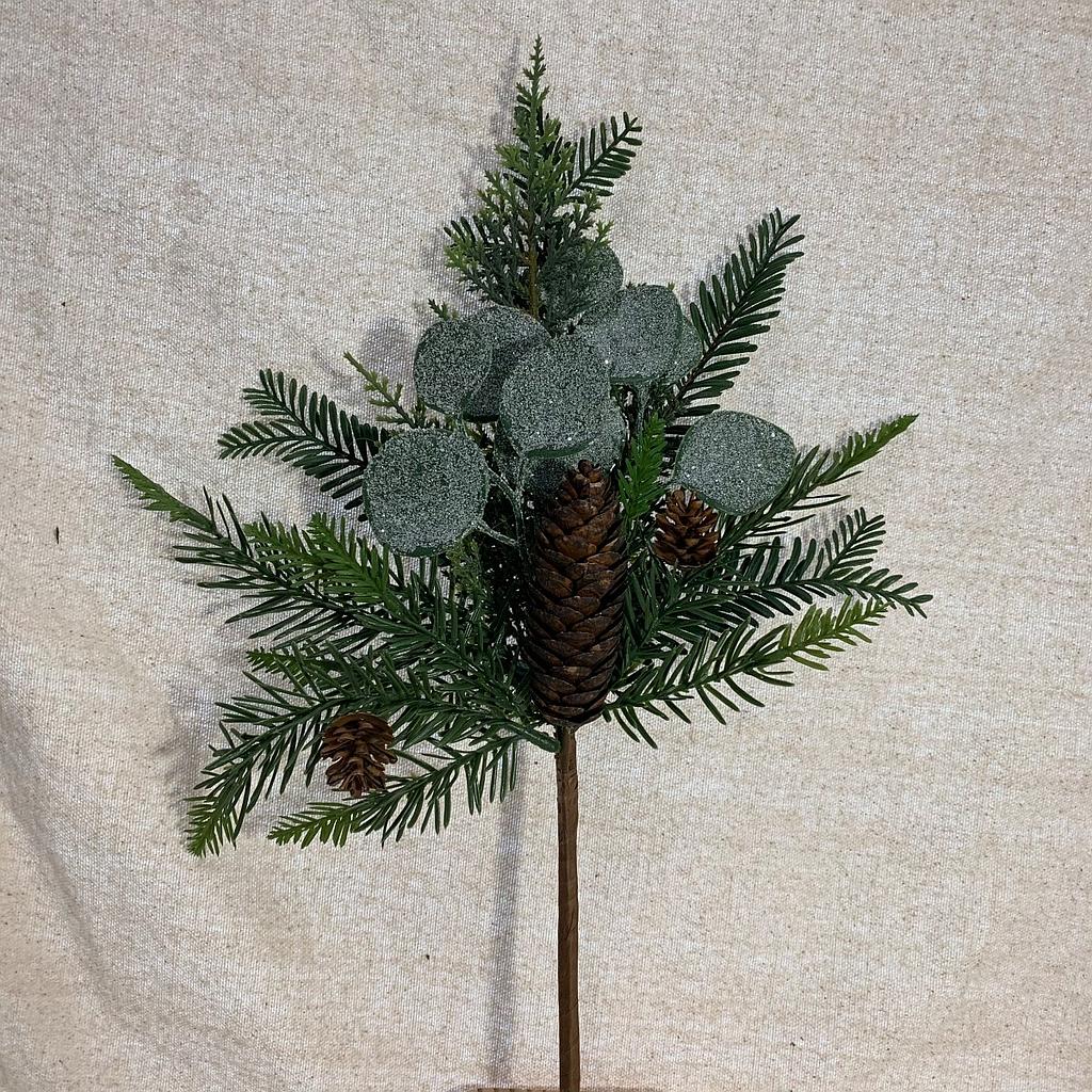 14" PINE PICK W/ FROSTED EUCALYPTUS & CONES