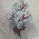 28" SNOWY PINE SPRAY W/ CONES/BERRIES/BOW