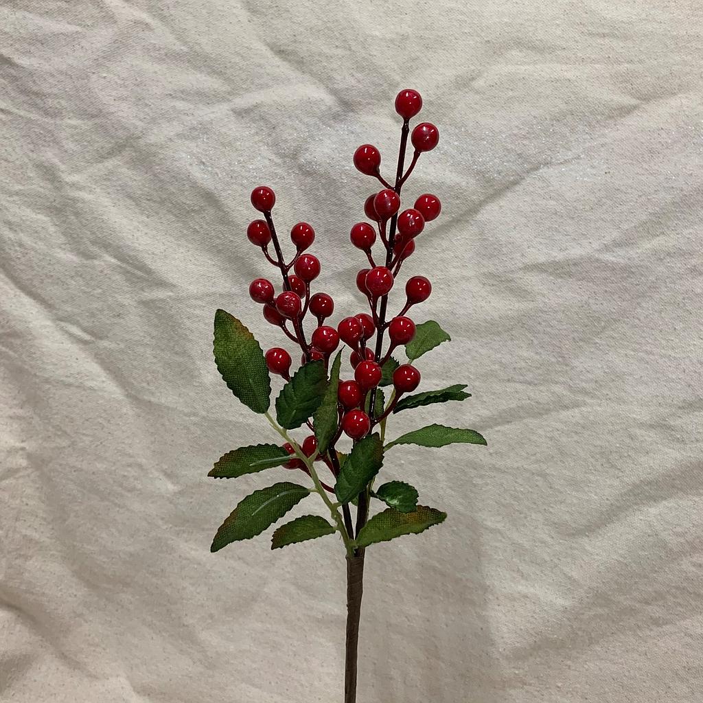 13.5&quot; BERRY PICK W/ LEAVES RED