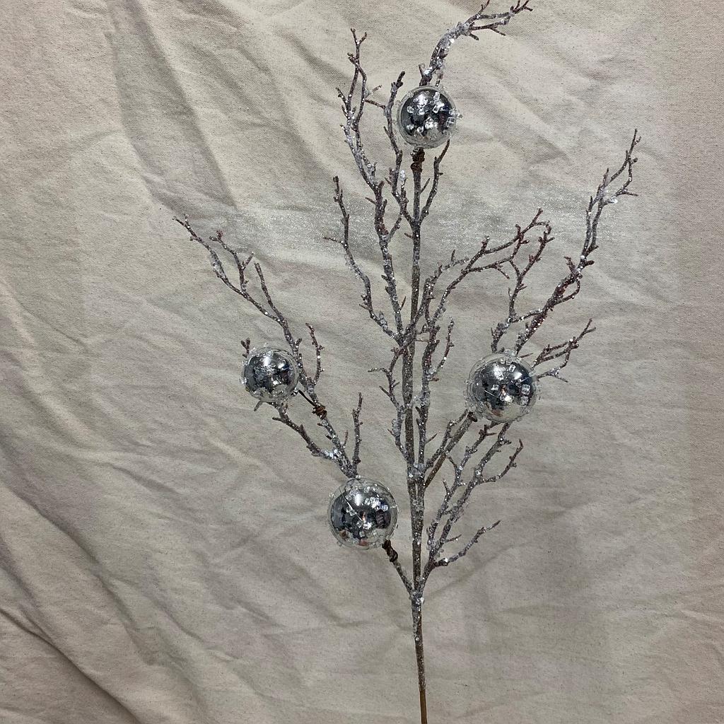 34" TWIG SPRAY W/ ICE & GOLD ORNAMENTS