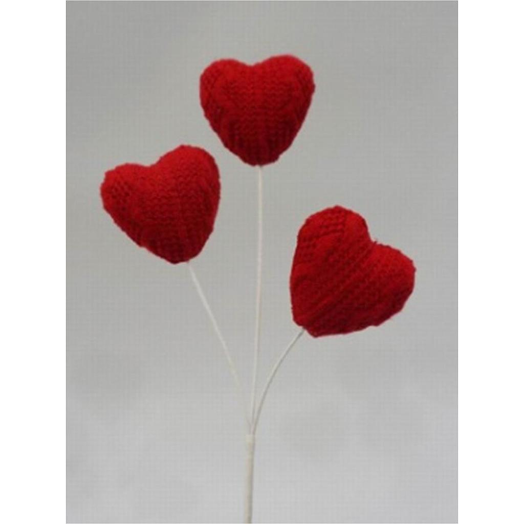 12&quot; KNIT HEART SPRAY X3 RED