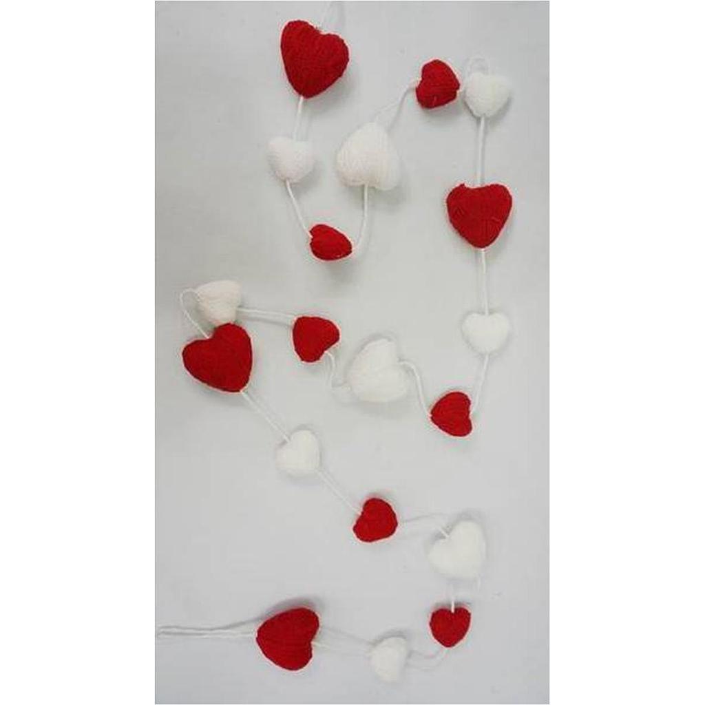 6' KNIT HEART GARLAND RED/WHITE