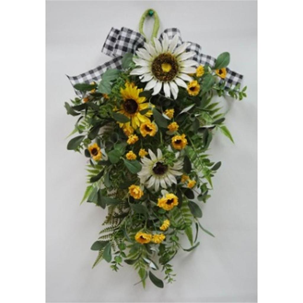 27" SUNFLOWER HANGER W/ BOW YELLOW/WHITE