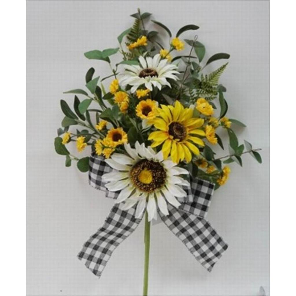 21" SUNFLOWER SPRAY W/ BOW YELLOW/WHITE