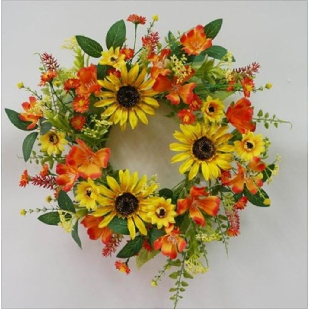 6.5&quot; SUNFLOWER/DAISY CANDLE RING YEL/ORG
