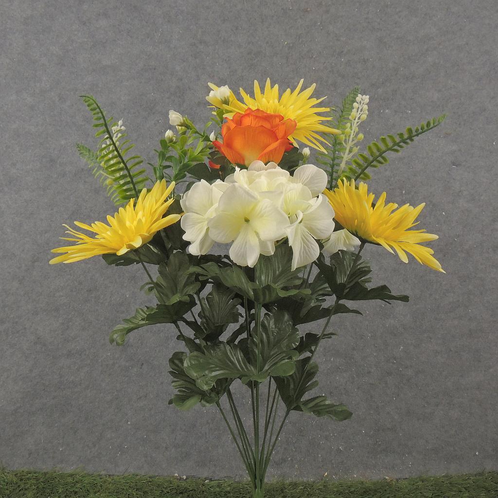 21" GERBERA/ROSE/HYDRANGEA BUSH X14 YEL/ORG/CRM
