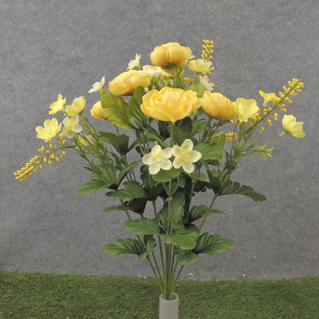 [SB2340-YEL] 18" RANUNCULUS & HEATHER BUSH X10 YELLOW