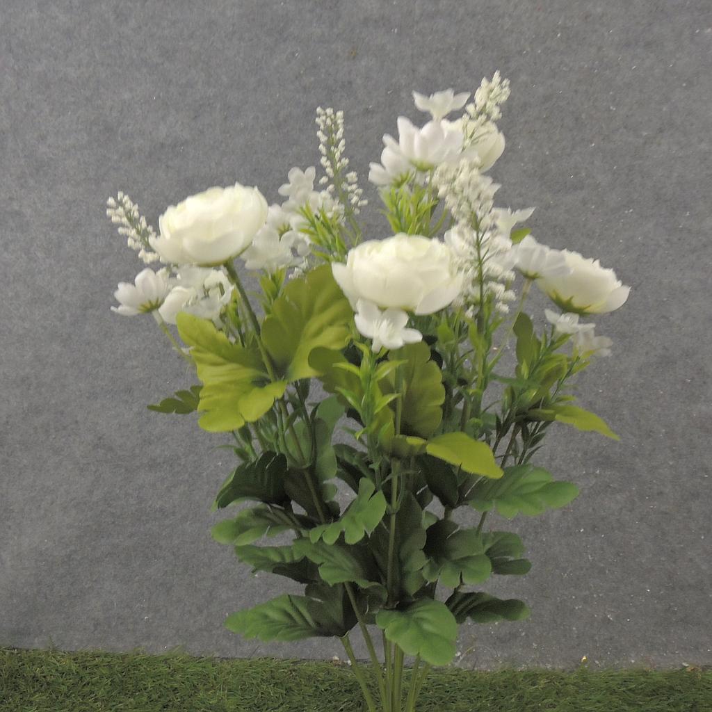[SB2340-CRW] 18" RANUNCULUS & HEATHER BUSH X10 CREAM/WHITE