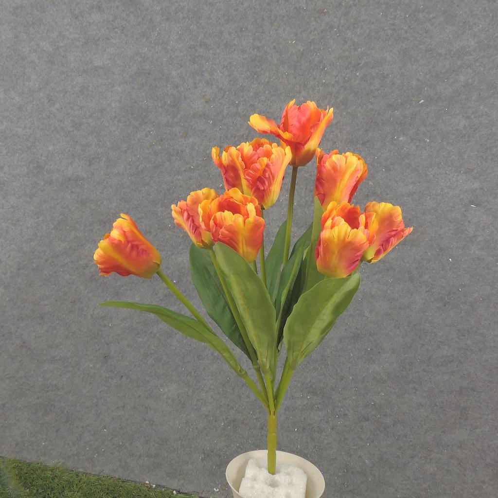 [SB2376-OYL] 17" PARROT TULIP BUSH X9 ORANGE/YELLOW