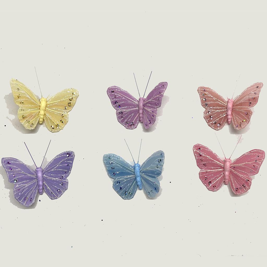 2.5" GLITTER PASTEL BUTTERFLIES W/CLIP