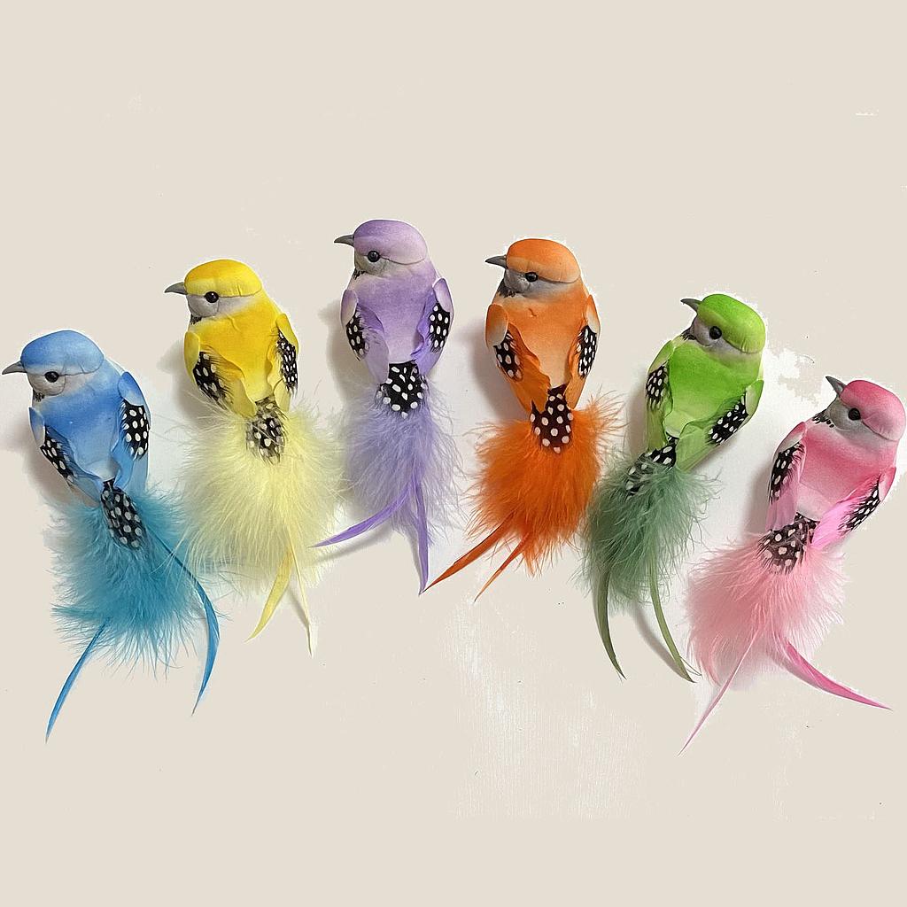 5.5&quot; SPRING COLORED BIRDS W/ FEATHER TAIL &amp; CLIP