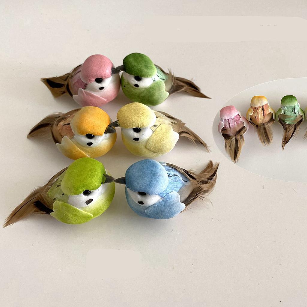 3" MUSHROOM BIRDS W/FEATHER TAIL SPRING MIX