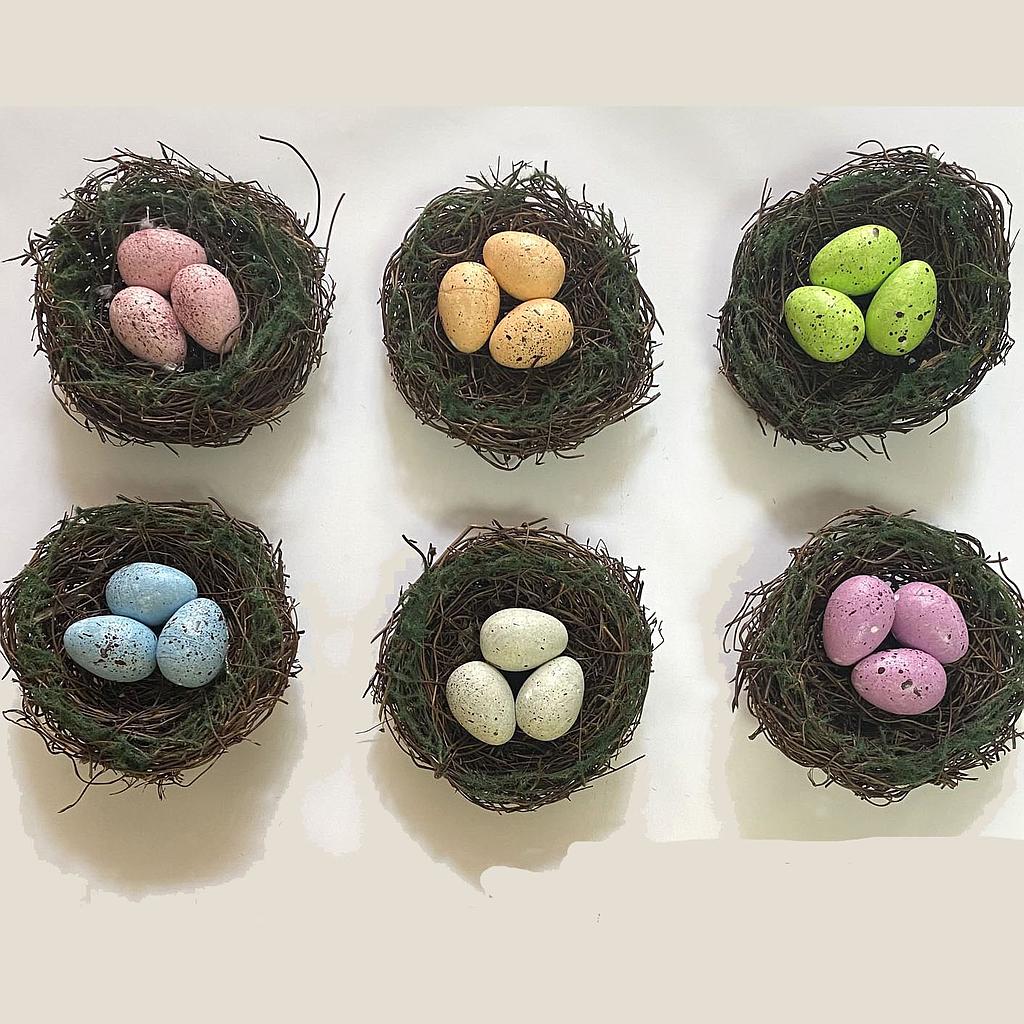 5" BIRD NESTS W/ EGGS 6-ASST COLORS