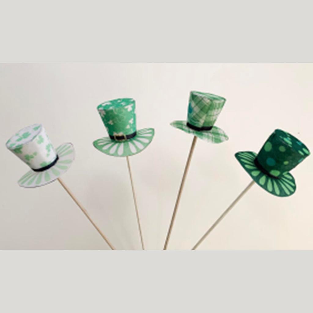 1.5" LEPRECHAUN HAT ON 10" PICK 4-ASST 